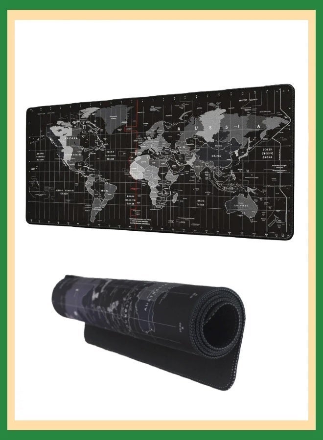 World Map Large Gaming Mouse Pad 900×400mm, Non-Slip Rubber Base With Stitched Edges, Desk Keyboard Mat - Image 1
